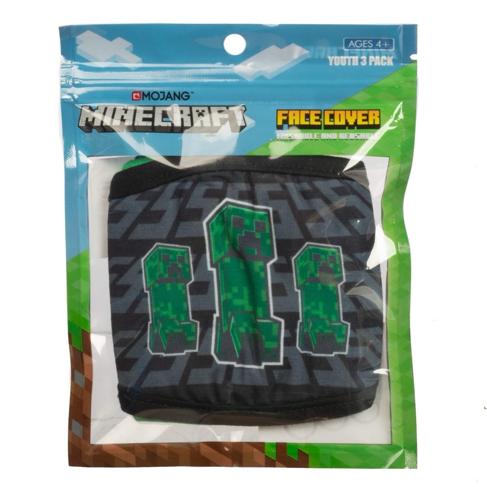 NWT Minecraft Mojang Children’s Face Mask 3 PK, Video Game Face Covering